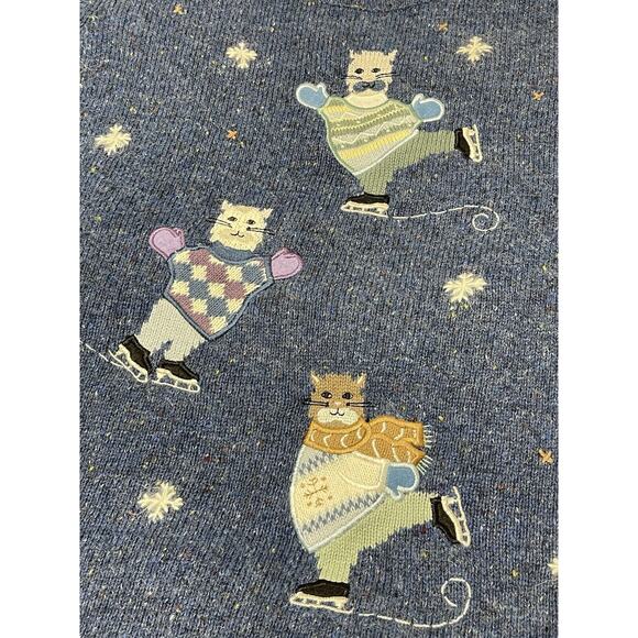 Novelty Holiday Winter Sweater CATS ice skating Volup 1X - Picture 4 of 4